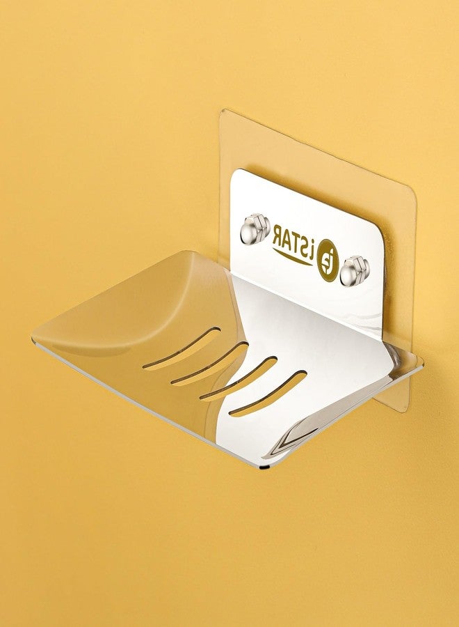 iSTAR Stainless Steel Rectangular Soap Dish Stand | Durable Self-Adhesive Drain Soap Case | Wall Mounted Bathroom Accessory for Washroom, Kitchensink, Washbasin, Hotel, Home (Chrome Finish, Pack of 2) - Image 5